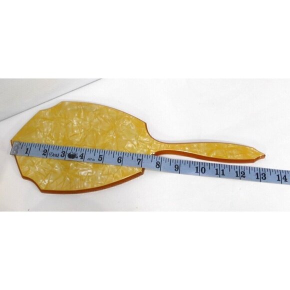 Beige celluloid hand mirror with round box, hair saver box & small bottle 1930's - Picture 3 of 4